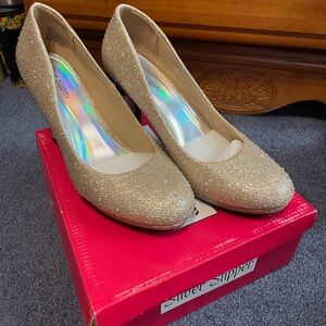SILVER SLIPPER GOLD GLITTER HIGH HEEL PUMPS